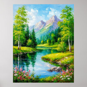 Poster Paisagem Vívida Com Montanhas, Cenário de Rio