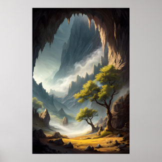 Poster Paisagens e uma grande caverna