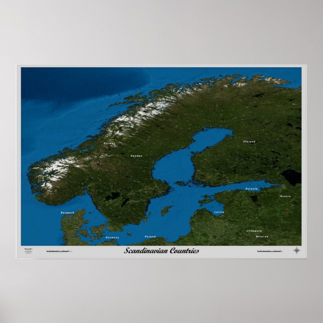 Poster Países Escandinavos pôster de satélite espacial (Frente)
