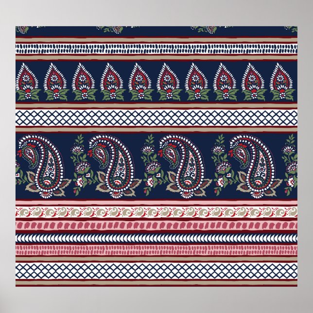 Poster Paisley do Marinho Elegante: Design de Borda do Et (Frente)