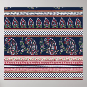 Poster Paisley do Marinho Elegante: Design de Borda do Et