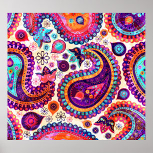 Poster Paisley Floral Indian Seamless Ornament