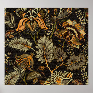 Poster Paisley floral indiano, padrão étnico uniforme.