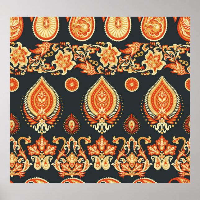 Poster Paisley Floral: Oriental Ethnic Sem Selo (Frente)
