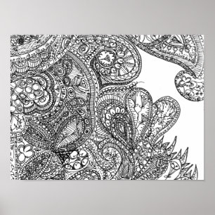 Poster Paisley-Inspirado preto e branco da arte do