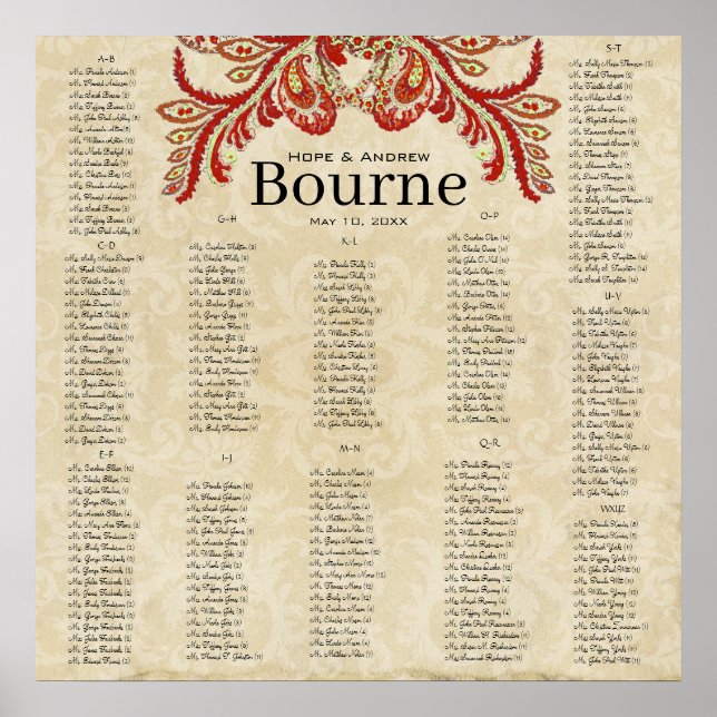 Póster Paisley Peacock Red Earth Tonee 200 convidados (Frente)