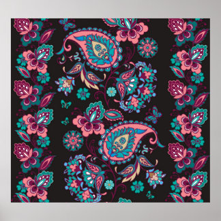 Poster Paisley Stripe: Decorativa Negra Sem Semente