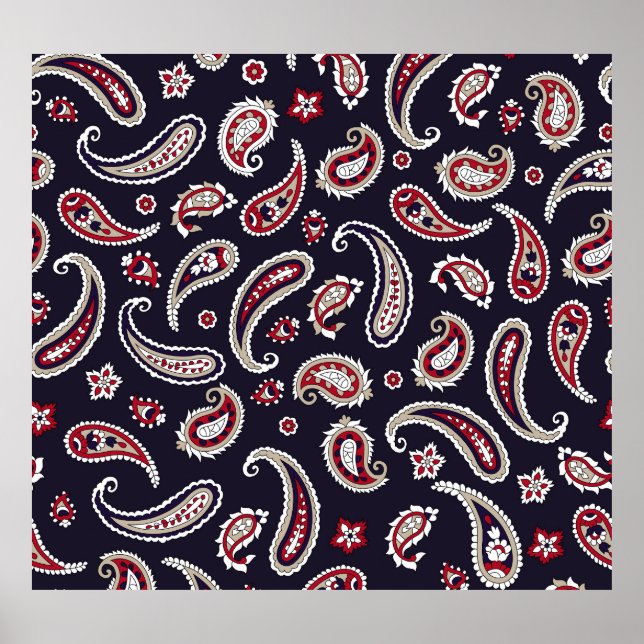 Poster Paisley tradicional indiano, padrão de marinho. (Frente)