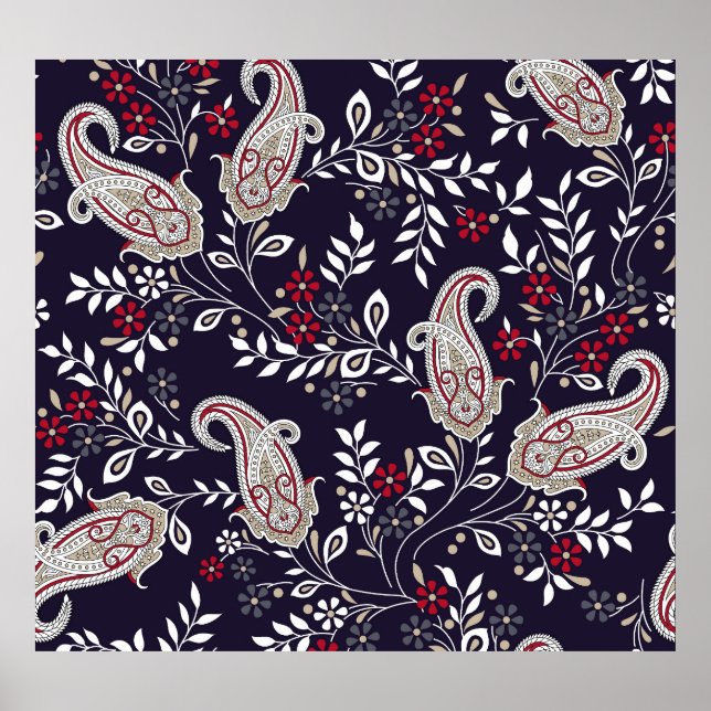 Poster Paisley tradicional indiano, padrão perfeito. (Frente)
