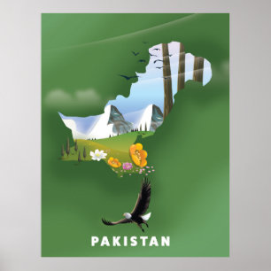 Poster Pakistan illustrated travel map.