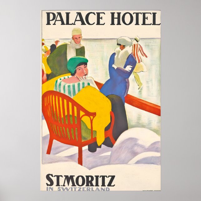 Poster Palace Hotel Saint Moritz Suíça Vintage (Frente)