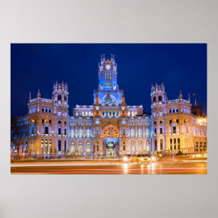 Poster Palacio de Comunicaciones na noite em Madrid
