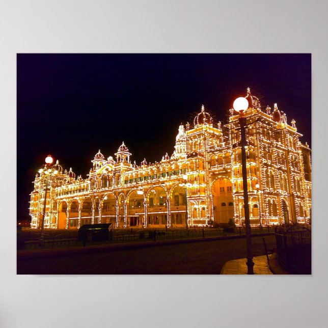 Póster Palácio iluminado de Mysore (Frente)