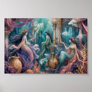 Poster Palácio Subaquático de Sereia Gótica Arte Whimsigo