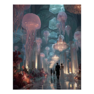 Póster Palácio Submarino Fantasia de Luz de Água-viva Art
