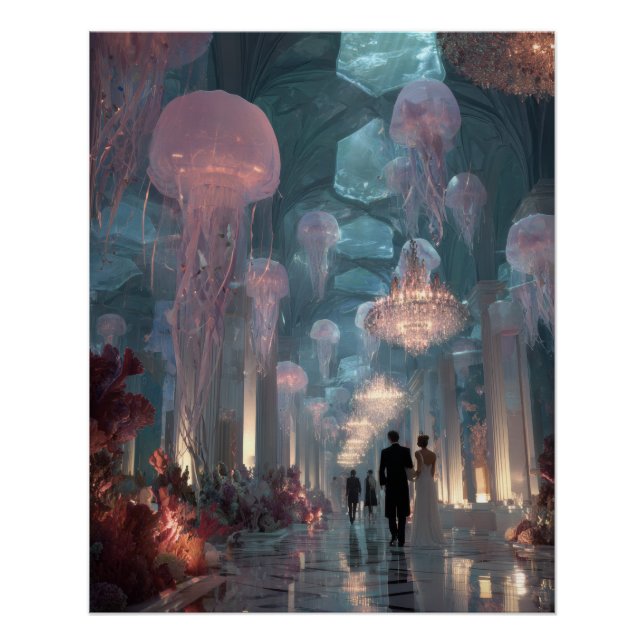 Póster Palácio Submarino Fantasia de Luz de Água-viva Art (Frente)