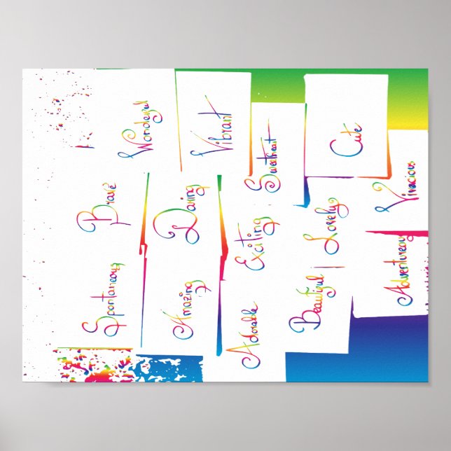 Póster Palavras colorido positivas manuscritas (Frente)