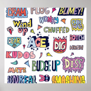 Poster Palavras de gírias inglesas, letra de rabisco