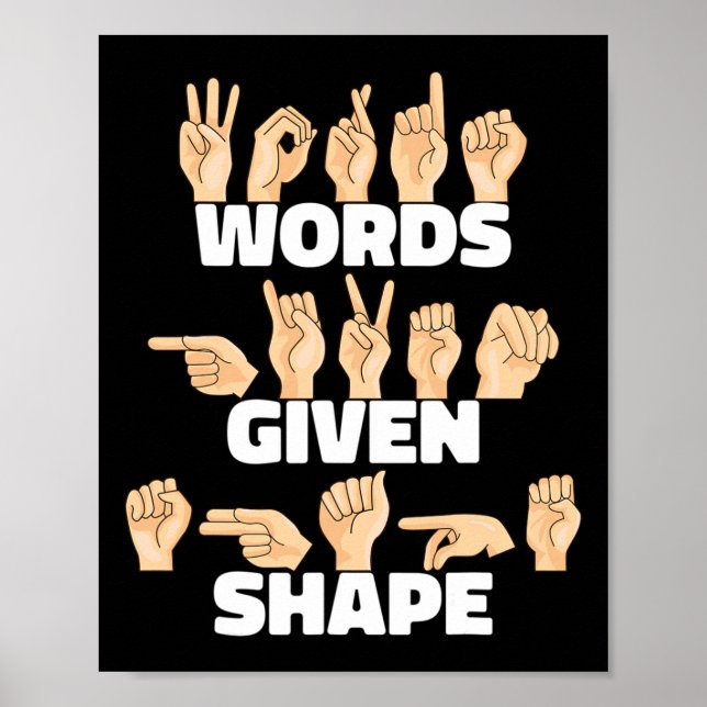 Poster Palavras em formato ASL American Sign Language (Frente)