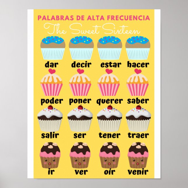 Poster Palavras espanholas de alta frequência Doce 16 (Frente)