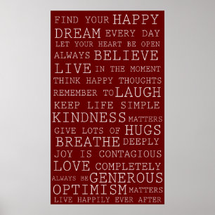 Póster Palavras inspiradas dos pensamentos positivos