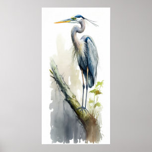 Poster Pale Majestade Grande Garça Azul Empoleirada AI Na