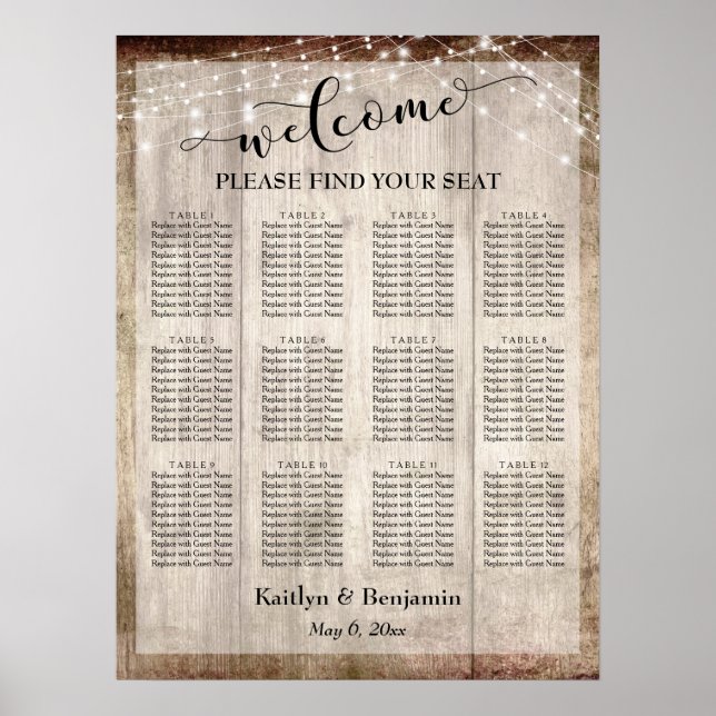 Poster Pale Wood, Lights Bem-vindas ao gráfico de lugares (Frente)