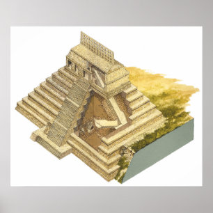 Poster Palenque México. Templo das inscrição