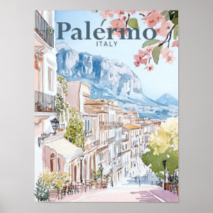 Poster Palermo Itália Watercolor Painting Viagem