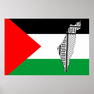 Poster Palestina - Bandeira e Mapa com Padrão Keffiyeg