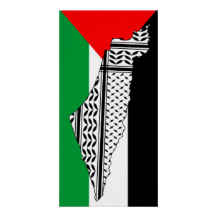 Póster Palestina - Bandeira e Mapa com Padrão Keffiyeh