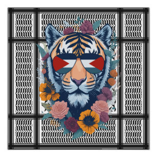 Póster Palestina Livre ÁRABE COM MAPA tigre