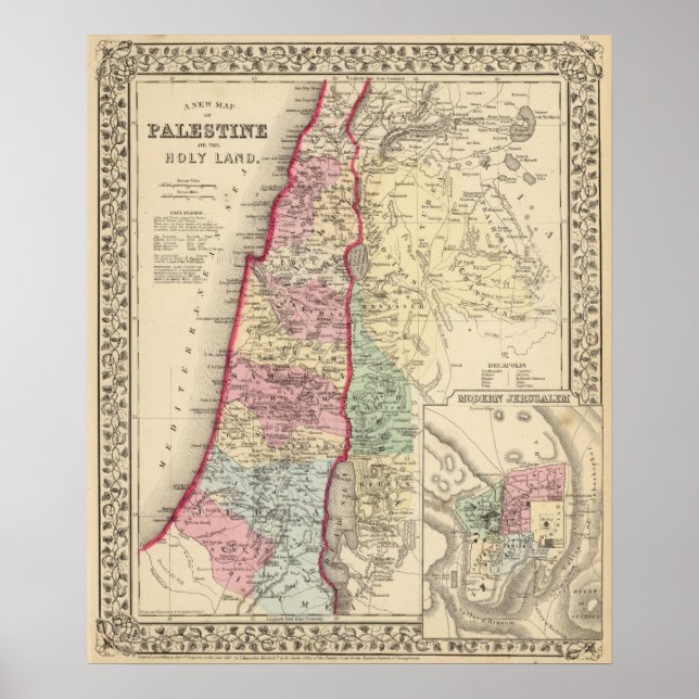 Póster Palestina, Mapa de Jerusalém por Mitchell (Frente)