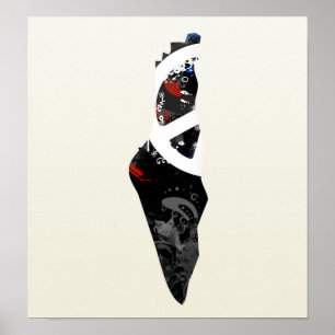 Póster Palestina - Trendy Peace Sign com mapa palestino