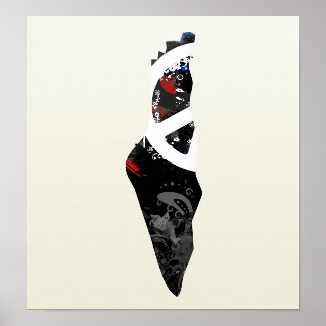 Póster Palestina - Trendy Peace Sign com mapa palestino (Frente)