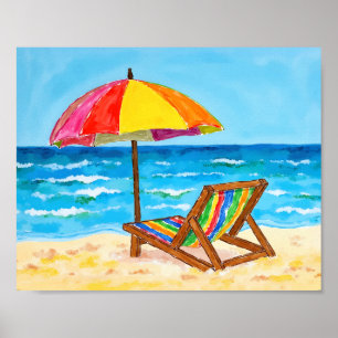 Poster Palestra Feliz da Praia Rainbow Watercolor