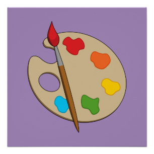 Póster Paleta de Artista com Pincel de Pintura