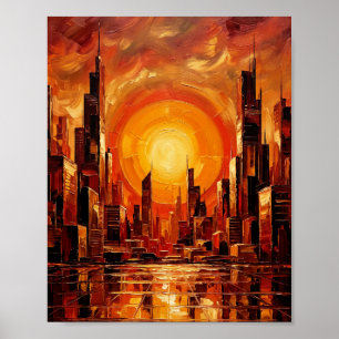 Poster Paleta de Faca de Paisagem Urbana de Pôr do Sol Ab