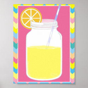 Poster Palha cor-de-rosa colorida   Chevron da limonada