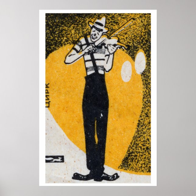Poster Palhaço de Circo Tocando Violino Caixa de Fósforos (Frente)