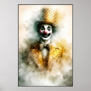 Poster Palhaço Feliz de Aquarela Vintage com um Sorriso A