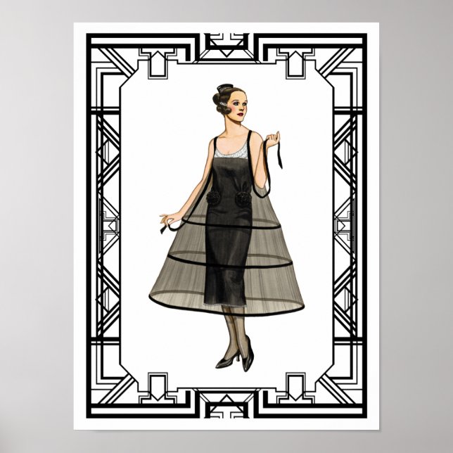 Poster Palhaço preto-e-branco do Flapper Noturno Vintage (Frente)
