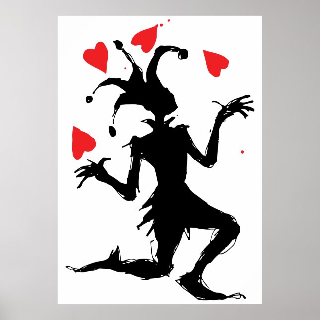 Poster Palhaço Sinistro Brincando com Corações (Frente)