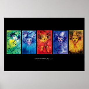 Poster PALHAÇOS COLORIDOS Rostos de Mascarada Veneziana