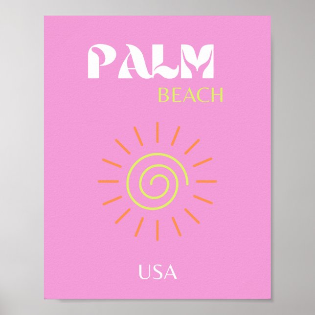 Poster Palm Beach, Retro Art, Preppy, Pink Art, Rosa (Frente)