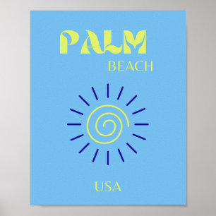 Poster Palm Beach, Viagem Art, Florida, Preppy, Blue