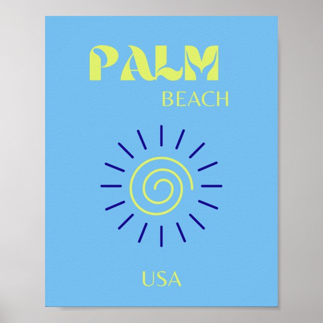 Poster Palm Beach, Viagem Art, Florida, Preppy, Blue (Frente)