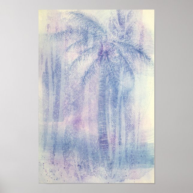 Poster Palm Marine Watercolor Abstrato (Frente)