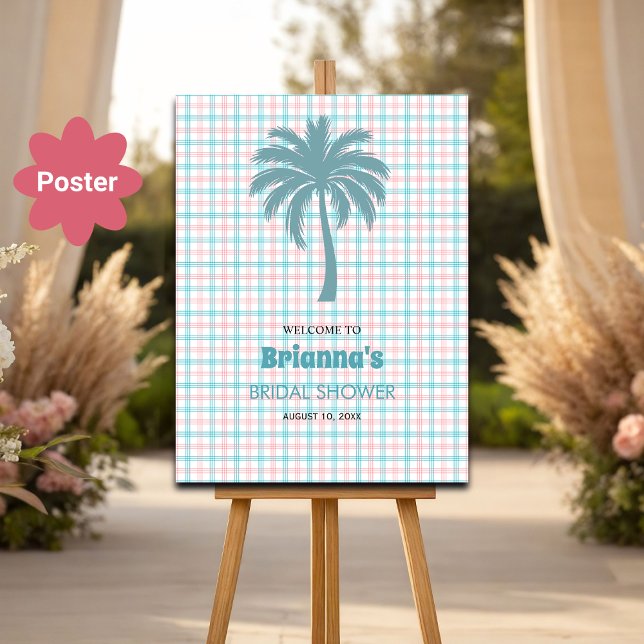 Poster Palm Tree Azure Pink Checking Bridal Welcome (Criador carregado)