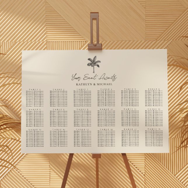 Poster Palm Tree Destination Wedding 14 Mesa Seating (Criador carregado)